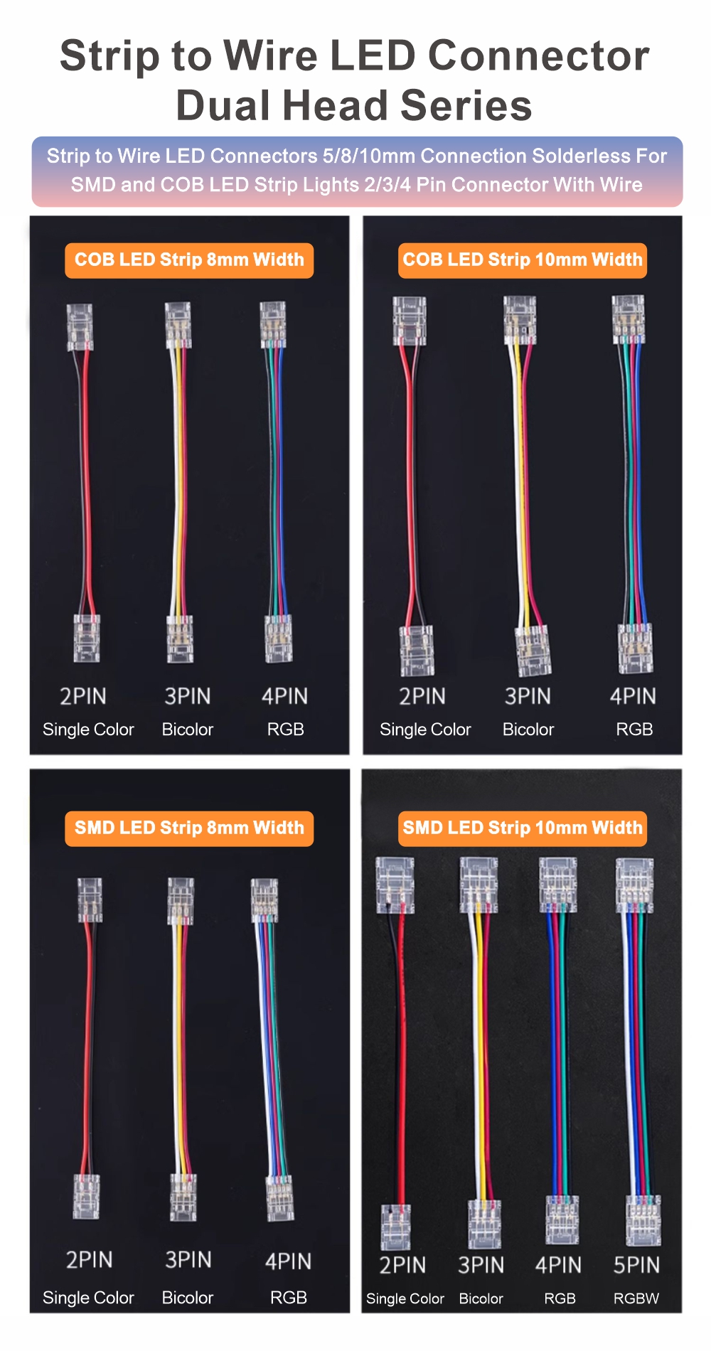 cob led strip to wire connector