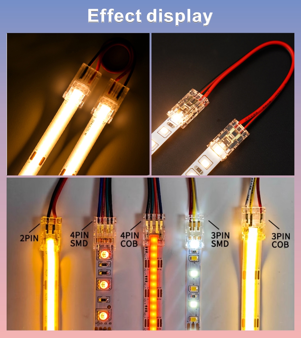 2 pin 8mm cob led strip to wire connector